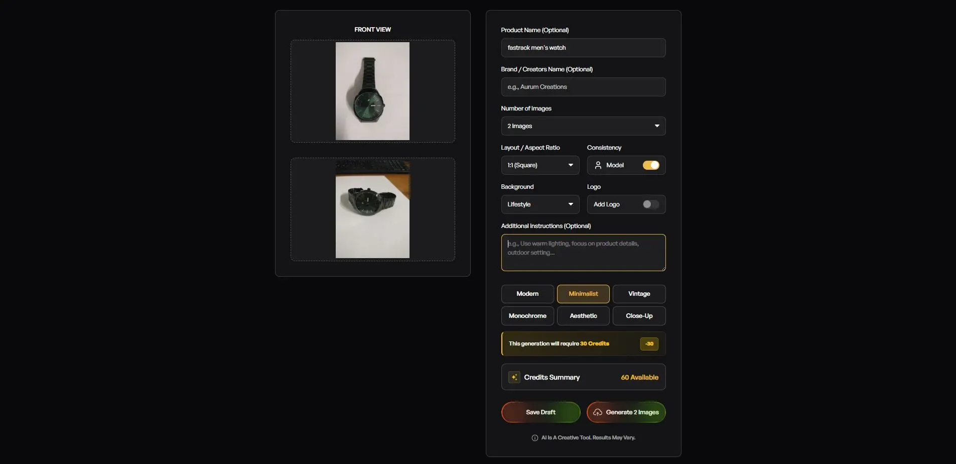 enter the detail of product (watch)